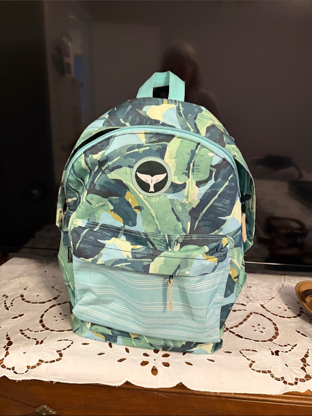 Men's Mint Green Camouflage Backpack with Front Zip Pocket
